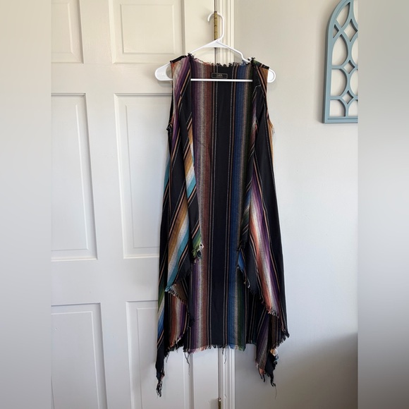 Lucky & Blessed Sweaters - Lucky & Blessed Multicolor Striped Asymmetrical Vest